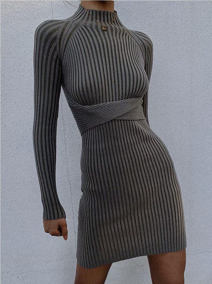 Malika Twist-Back Ribbed Bodycon Dress - Ivory, back view on model - Be Juliet