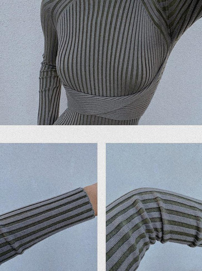 Malika Twist-Back Ribbed Bodycon Dress - Ivory, 3/4 angled view on model - Be Juliet