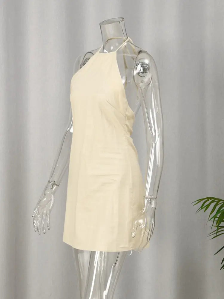 Backless Mini Halter Dress – Chic Cotton and Linen Summer Dress – Be Juliet