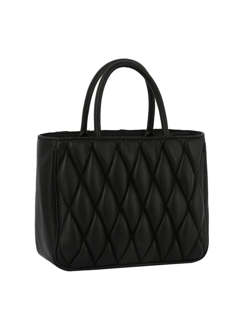 Quilted Design Hand Tote - Black, 3/4 front product shot - Be Juliet
