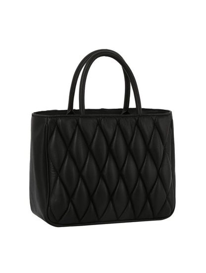 Quilted Design Hand Tote - Black, 3/4 front product shot - Be Juliet