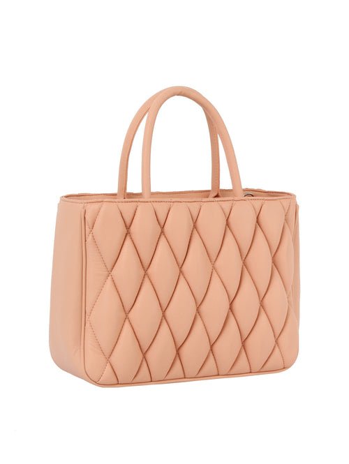 Quilted Design Hand Tote - Beige Sand, 3/4 front product shot - Be Juliet