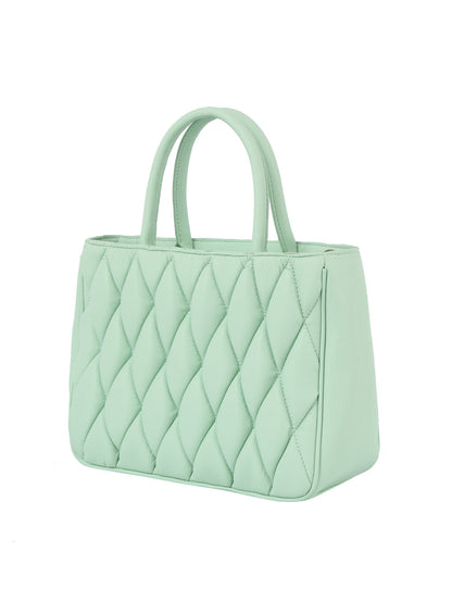 Quilted Design Hand Tote - Mint, 3/4 front-left angle view - Be Juliet