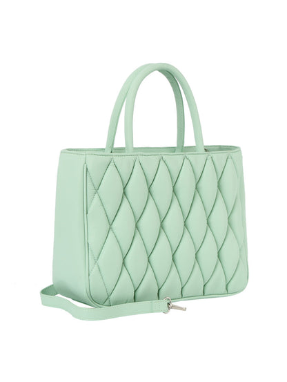 Quilted Design Hand Tote - Mint, 3/4 front-right with detachable strap - Be Juliet