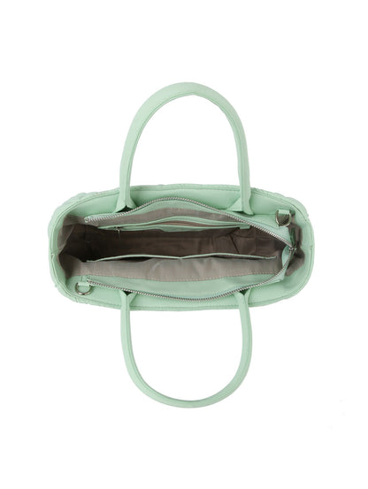 Quilted Design Hand Tote - Mint, top-down interior view, zip pocket - Be Juliet