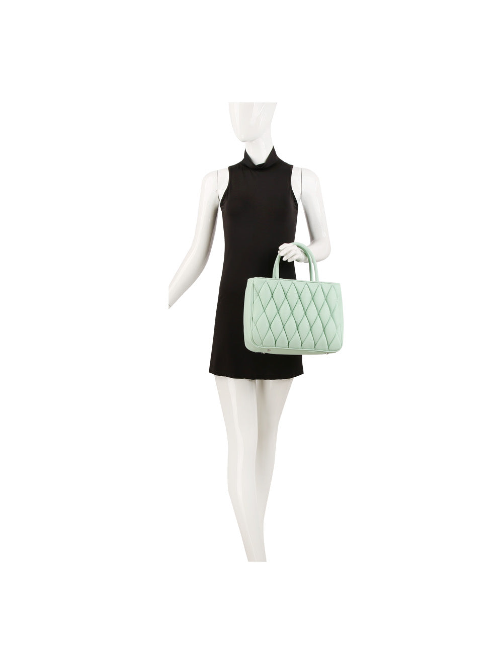 Quilted Design Hand Tote - Mint, styled on mannequin, scale reference - Be Juliet