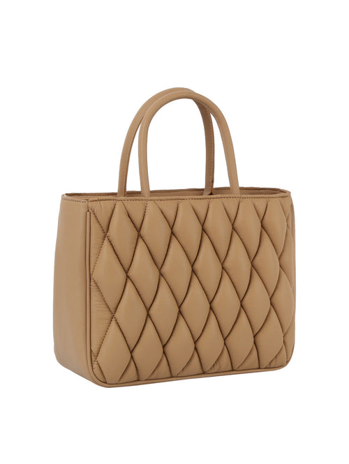 Quilted Design Hand Tote - Tan, 3/4 front product shot - Be Juliet
