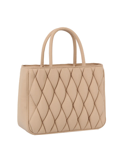 Quilted Design Hand Tote - Taupe Pink, 3/4 front product shot - Be Juliet