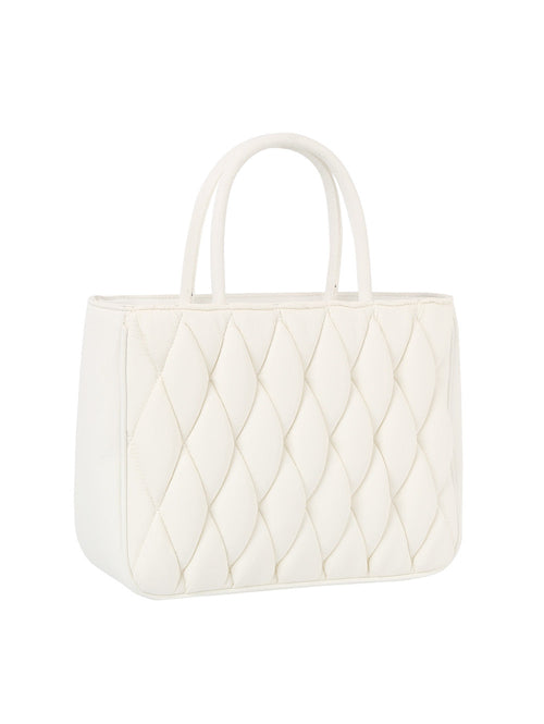 Quilted Design Hand Tote - White, 3/4 front product shot - Be Juliet