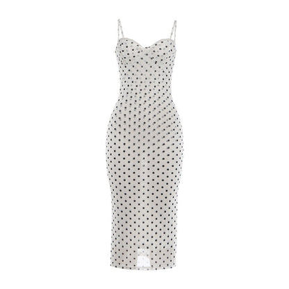 Spring Women Polka Dot Print Elegant Lace Sexy Cami Dress .Ships from