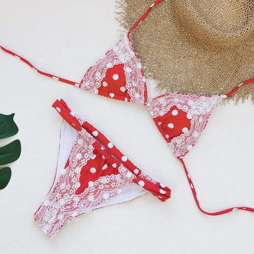 The Dotted Halter Bikini - Multi, flat lay outdoor styled shot - Be Juliet