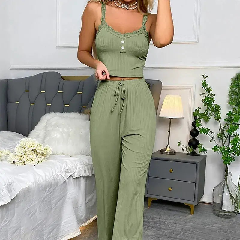 Giulia Lace Pajama Set - back view showing lace trim - Be Juliet