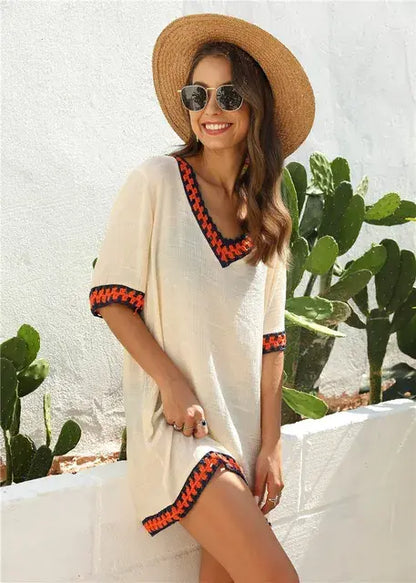 Vanessa Beach Cover-Up Dress - Beige, front view on model - Be Juliet