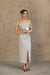 Bella Vita Linen Crop Top & Midi Skirt Set – Light Grey - close-up detail - Be Juliet