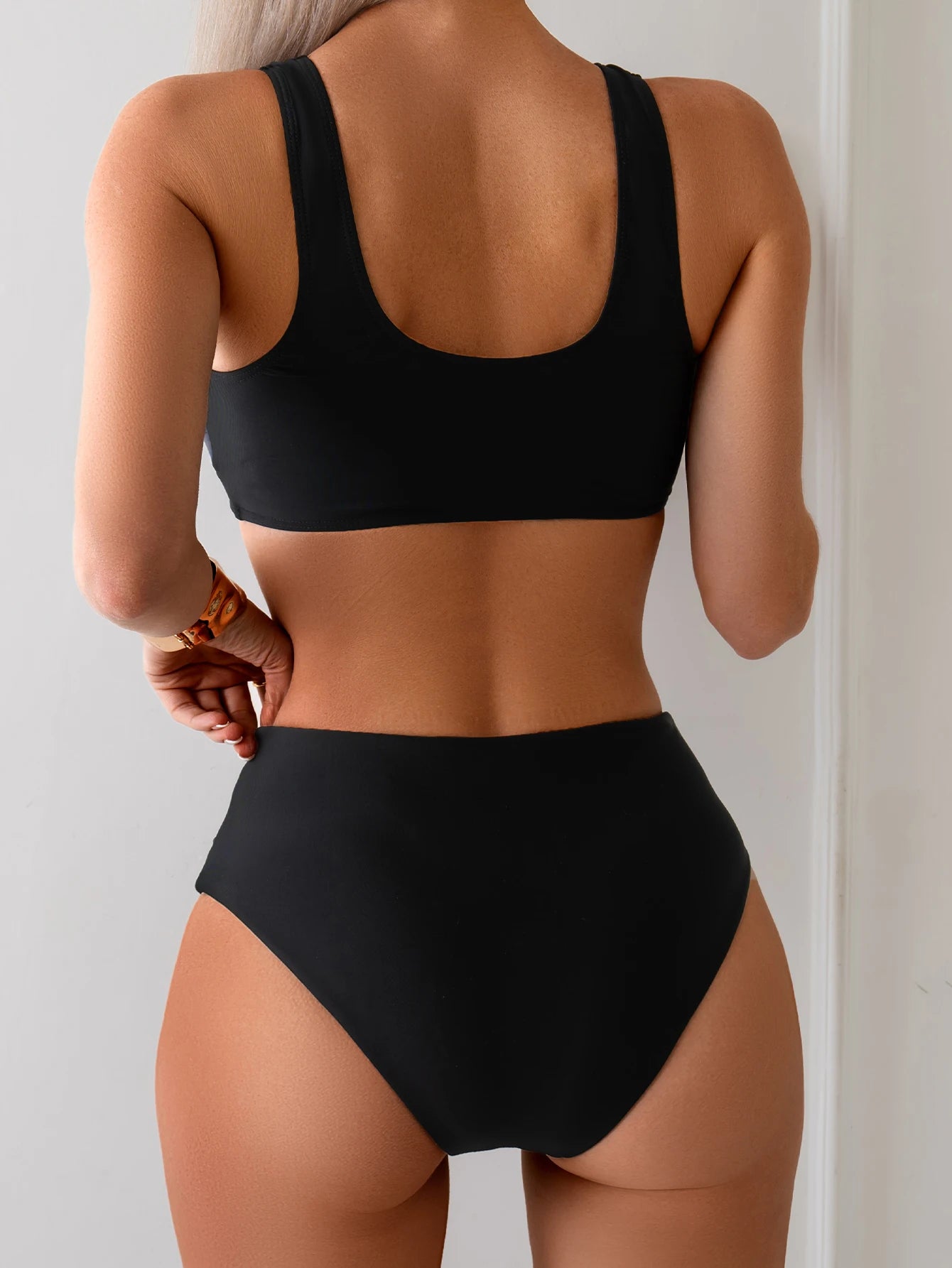 Women's Sporty Two-Piece Swimsuit, Slim-Fit Color Block Patchwork