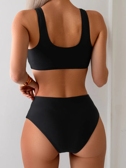Women's Sporty Two-Piece Swimsuit, Slim-Fit Color Block Patchwork