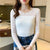Be Juliet The Essentiel Slim Stretch Long Sleeve Top white, close-up sheer mesh yoke with visible seam