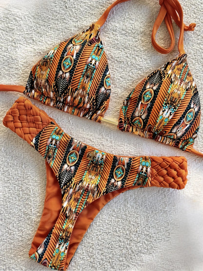 RUOTONSEPT Print Halter Mini Thong High Cut Bikini Female Swimsuit