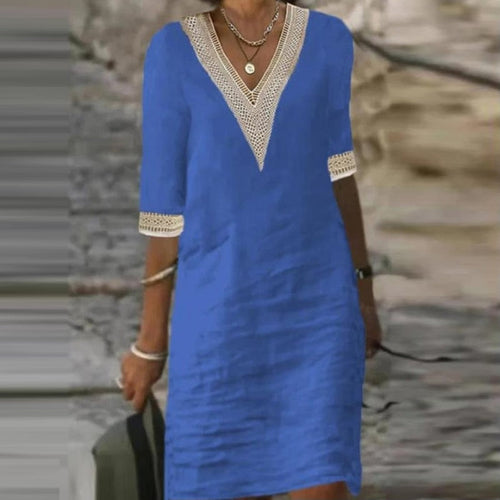 Samantha Cotton-Linen V-Neck Dress