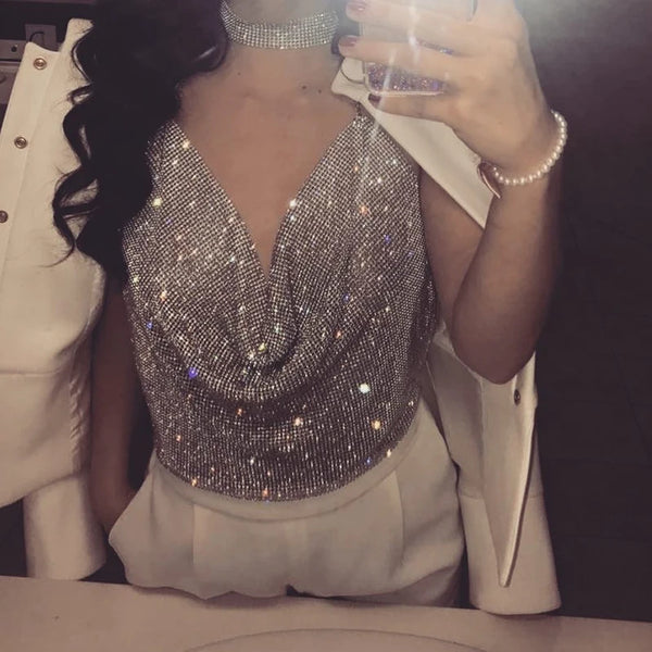 Celina Rhinestone Backless Crop Top