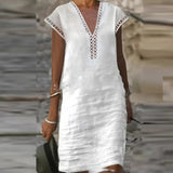 Samantha Cotton-Linen V-Neck Dress