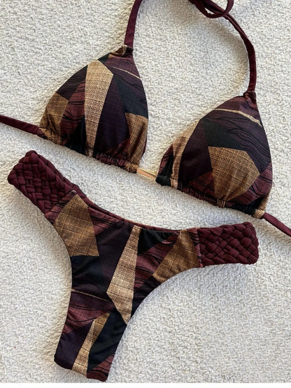RUOTONSEPT Print Halter Mini Thong High Cut Bikini Female Swimsuit