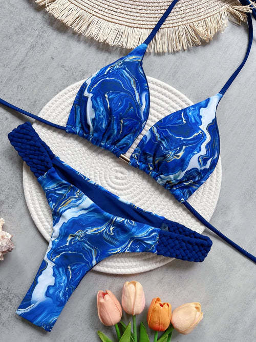 RUOTONSEPT Print Halter Mini Thong High Cut Bikini Female Swimsuit