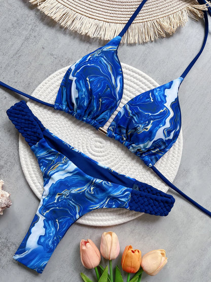 RUOTONSEPT Print Halter Mini Thong High Cut Bikini Female Swimsuit
