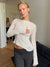 The Décolleté Long Sleeve Top - WHITE, asymmetric hem, sheer lace fabric (angle 7) - Be Juliet