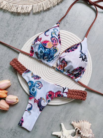 RUOTONSEPT Print Halter Mini Thong High Cut Bikini Female Swimsuit