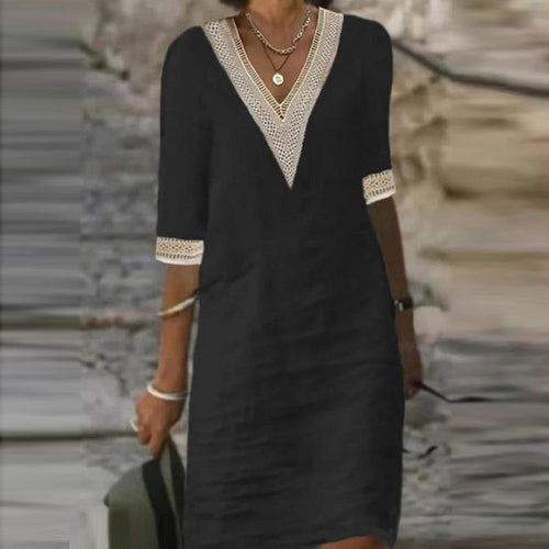 Samantha Cotton-Linen V-Neck Dress