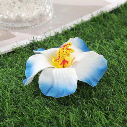Away Hawaiian Flower Hair Clip - 4593B, back view on model - Be Juliet
