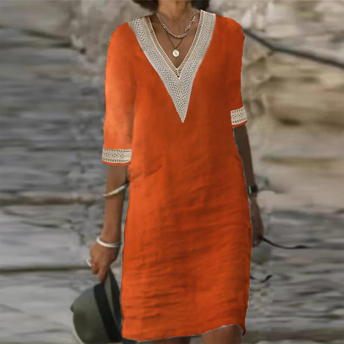 Samantha Cotton-Linen V-Neck Dress