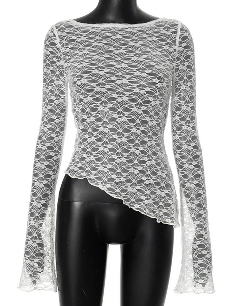 Women's Low-Cut Long Sleeve T-shirt Autumn Sexy Solid Color Streetwear