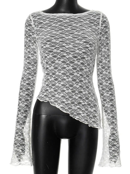 Women's Low-Cut Long Sleeve T-shirt Autumn Sexy Solid Color Streetwear