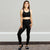 SOBEYO Cross Back Sports Bra - Black, full front view styled with leggings - Be Juliet