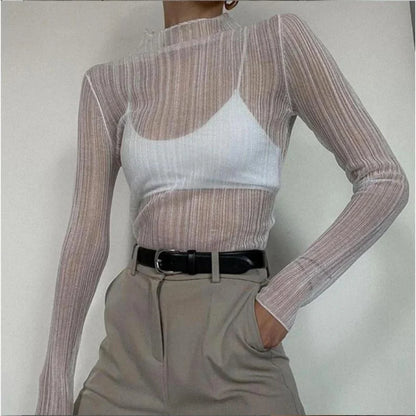Sienna White Mesh Long Sleeve Top - front view flat lay - Be Juliet