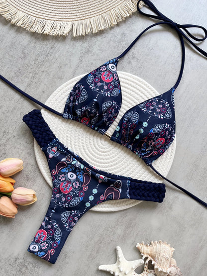 RUOTONSEPT Print Halter Mini Thong High Cut Bikini Female Swimsuit