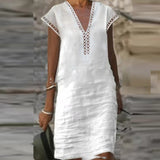 Samantha Cotton-Linen V-Neck Dress