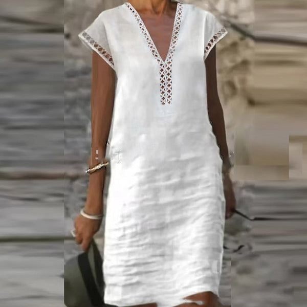 Samantha Cotton-Linen V-Neck Dress