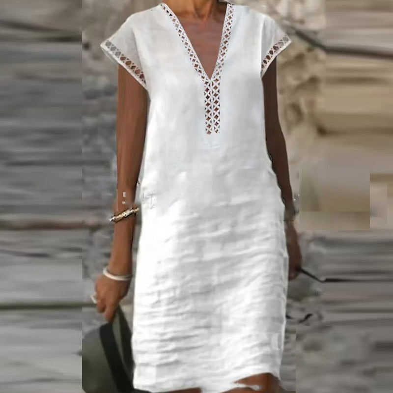 Samantha Cotton-Linen V-Neck Dress
