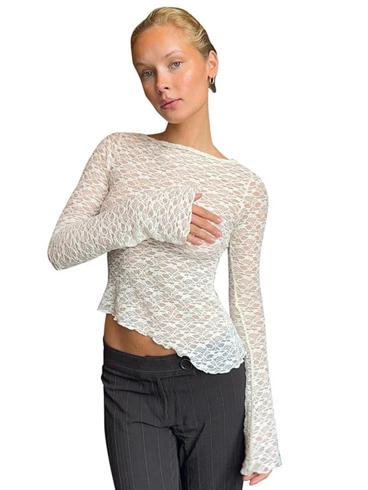 Women's Low-Cut Long Sleeve T-shirt Autumn Sexy Solid Color Streetwear