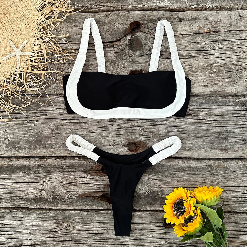 Taina Two-Piece Thong Bikini - Black, close-up detail - Be Juliet