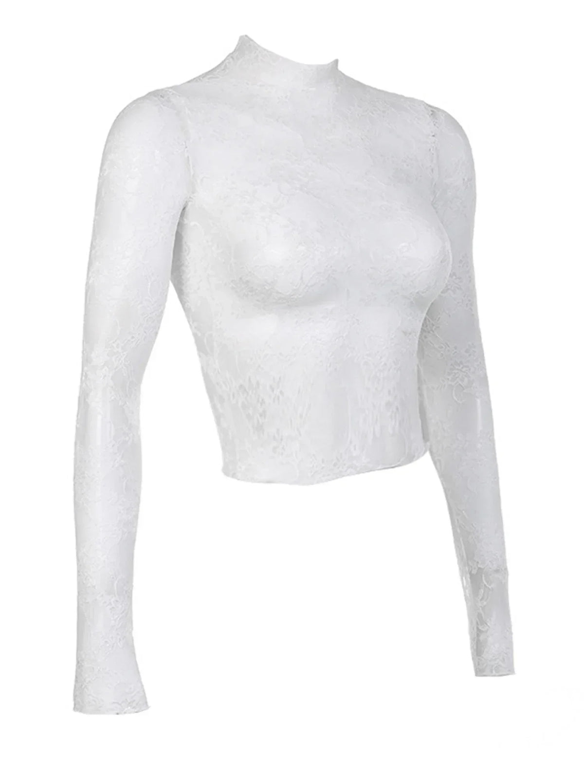 Sexy Lace Blouse Shirts Summer Women Turtleneck Long Sleeve See