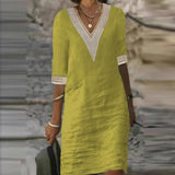 Samantha Cotton-Linen V-Neck Dress