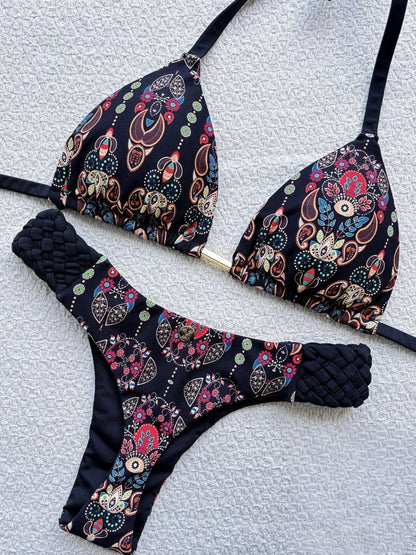 RUOTONSEPT Print Halter Mini Thong High Cut Bikini Female Swimsuit