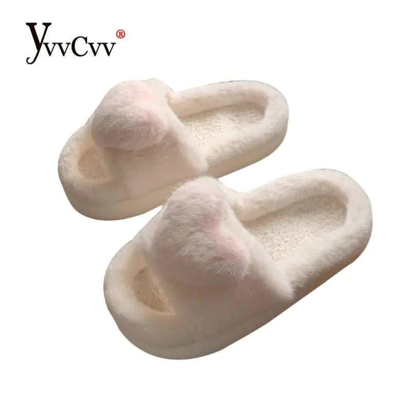 Heart Love Fluffy Fur Slippers - lifestyle worn on feet - Be Juliet