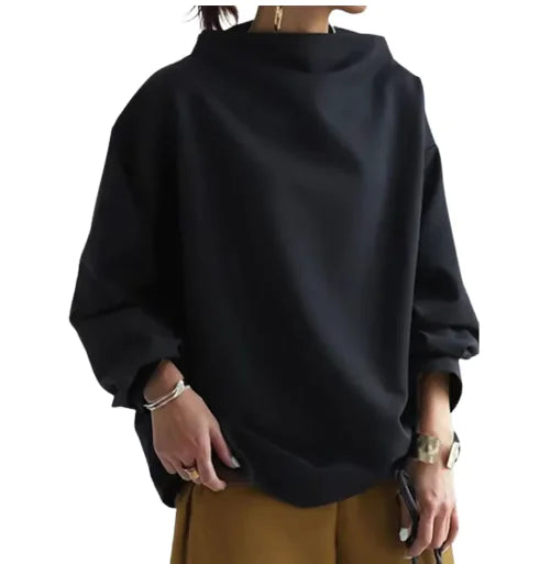 Nara High-Neck Black Blouse