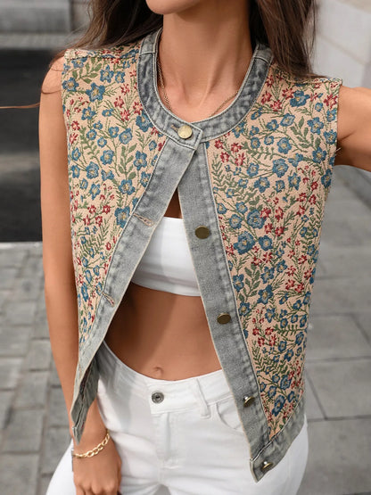 Margot Floral Embroidered Denim Vest - Be Juliet