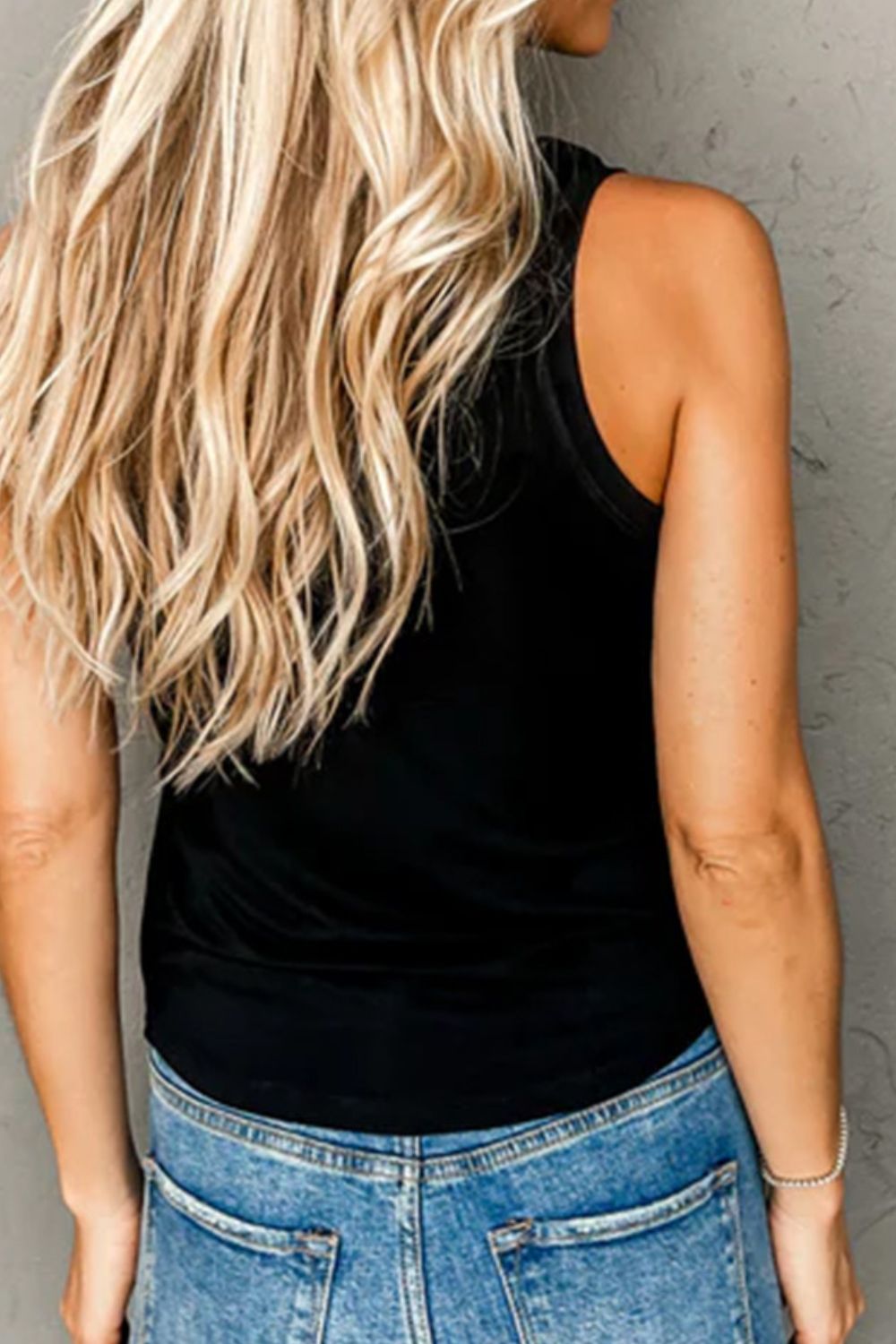 Lana Round Neck Tank - Black, back view on model - Be Juliet